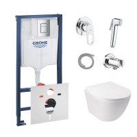 Комплект: Qtap унитаз+Grohe инстал+набор для биде (Qtap Jay QT07335176W+Grohe Rapid SL 38772001+Grohe BauLoop 111042)