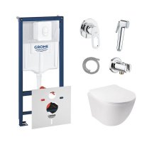 Комплект: Qtap унитаз+Grohe инстал+набор для биде (Qtap Jay QT07335176W+Grohe Rapid SL 38722001+Grohe BauLoop 111042)