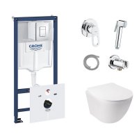 Комплект: Qtap унитаз+Grohe инстал+набор для биде (Qtap Jay QT07335176W+Grohe Rapid SL 38827000+Grohe BauLoop 111042)