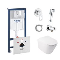 Комплект: Qtap унітаз + Grohe Інстал + набір для біде (Qtap Swan QT16335178W + Grohe Rapid SL 38721001 + Grohe BauLoop 111042)