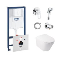 Комплект: Qtap унитаз+Grohe инстал+набор для биде (Qtap Swan QT16335178W+Grohe Rapid SL 38722001+Grohe BauLoop 111042)