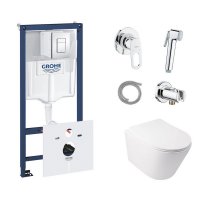 Комплект: Qtap унитаз+Grohe инстал+набор для биде (Qtap Swan QT16335178W+Grohe Rapid SL 38827000+Grohe BauLoop 111042)