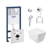 Комплект: Qtap унітаз + Grohe Інстал + набір для біде (Qtap Crow QT05335170W + Grohe Rapid SL 38721001 + Grohe BauClassic 111048)