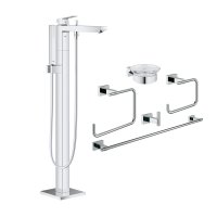 Комплект Grohe смеситель для ванны Eurocube 23672001 + набор аксессуаров Essentials Cube 40758001