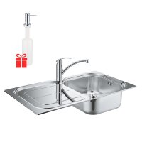 Набор Grohe мойка кухонная K300 31565SD0 + смеситель Eurosmart 33281002 + дозатор для моющего средства