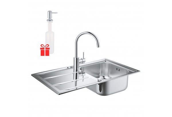 Набор Grohe мойка кухонная K400 31570SD0 + смеситель Concetto 32663001 + дозатор для моющего средства Картинка 39464